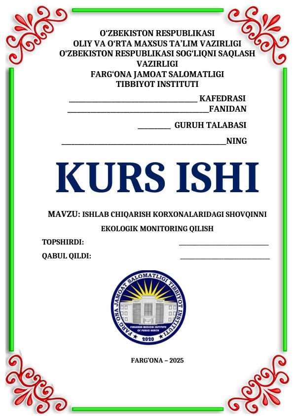 Kurs ishi. Ishlab chiqarish korxonalaridagi shovqinni ekologik monitoring qilis1