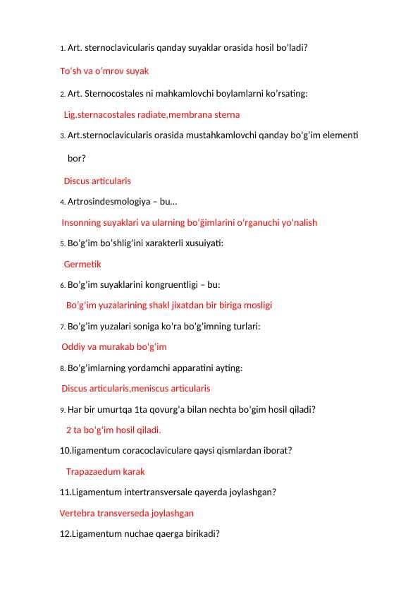 anatomiya test savollar