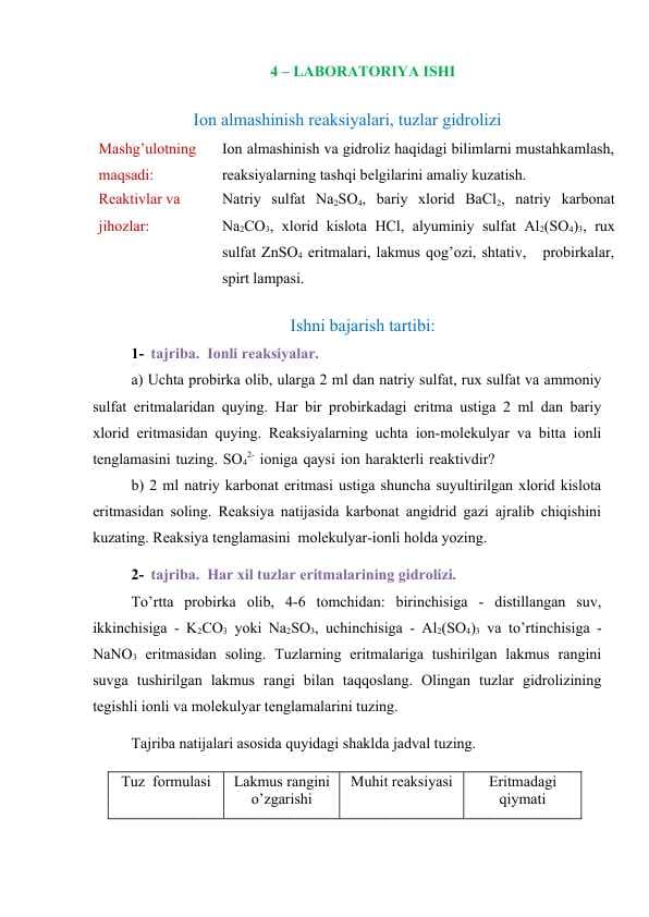 Ion аlmаshinish reaksiyalаri, tuzlаr gidrolizi