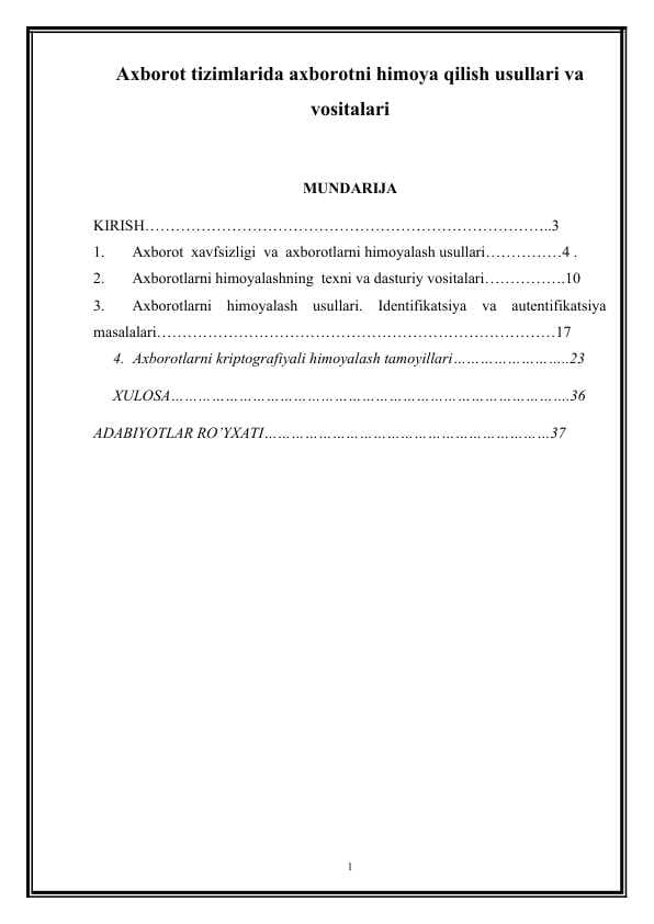 Axborot tizimlarida axborotni himoya qilish usullari va vositalari KURS.docx