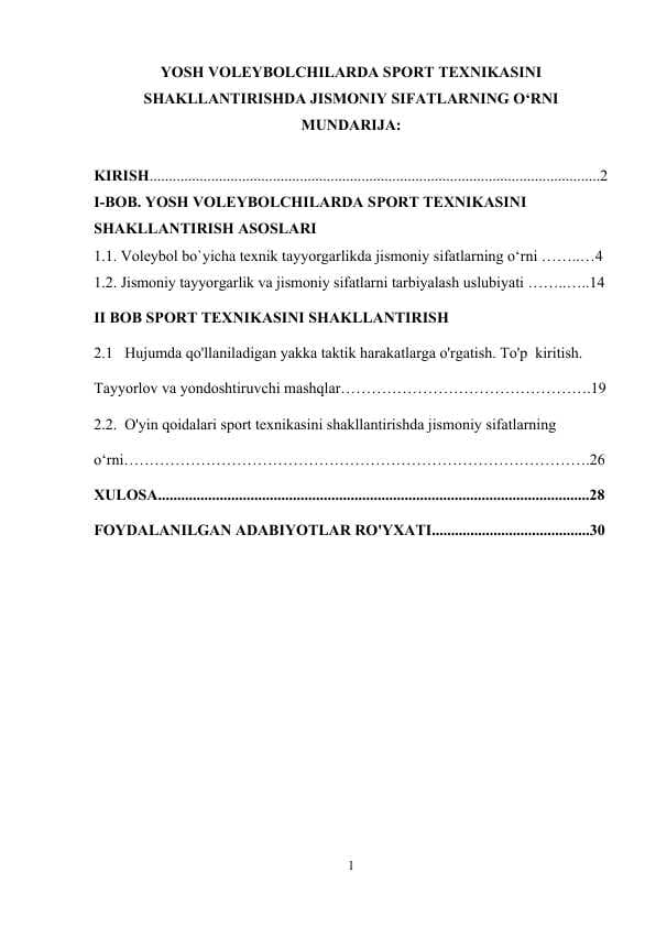 Yosh voleybolchilarda sport texnikasini shakllantirishda jismoniy sifatlarning o‘rni