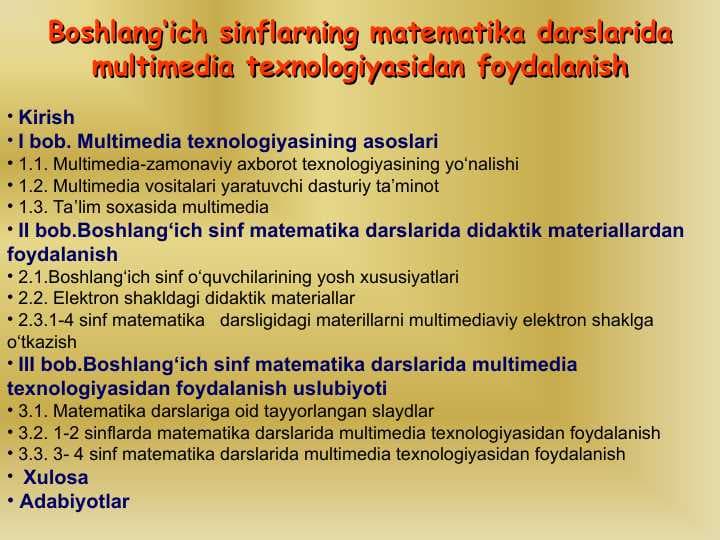 Boshlang‘ich sinflarning matematika darslarida multimedia texnologiyasidan foydalanish
