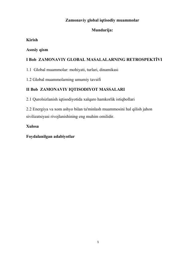 Zamonaviy global iqtisodiy muammolar