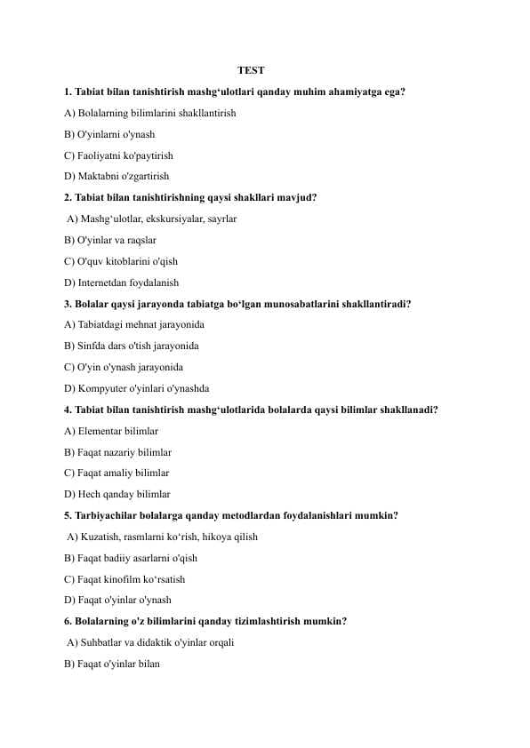 Tabiat bilan tanishtirish mashg‘ulotlari
