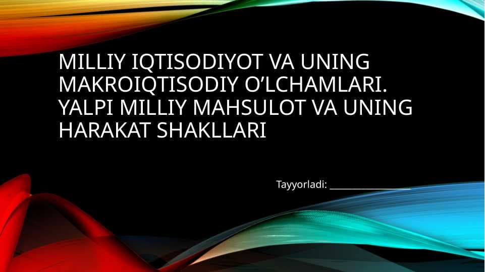 Milliy iqtisodiyot tushunchasi Makroiqtisodiy ko'rsatkichlar YalM va SMM Milliy mahsulot harakat shakllari