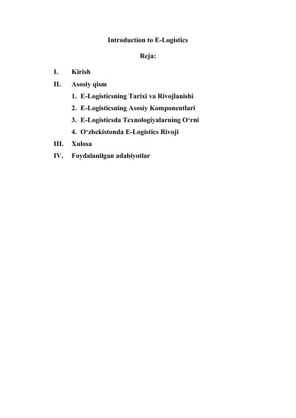 Introduction to E-Logistics