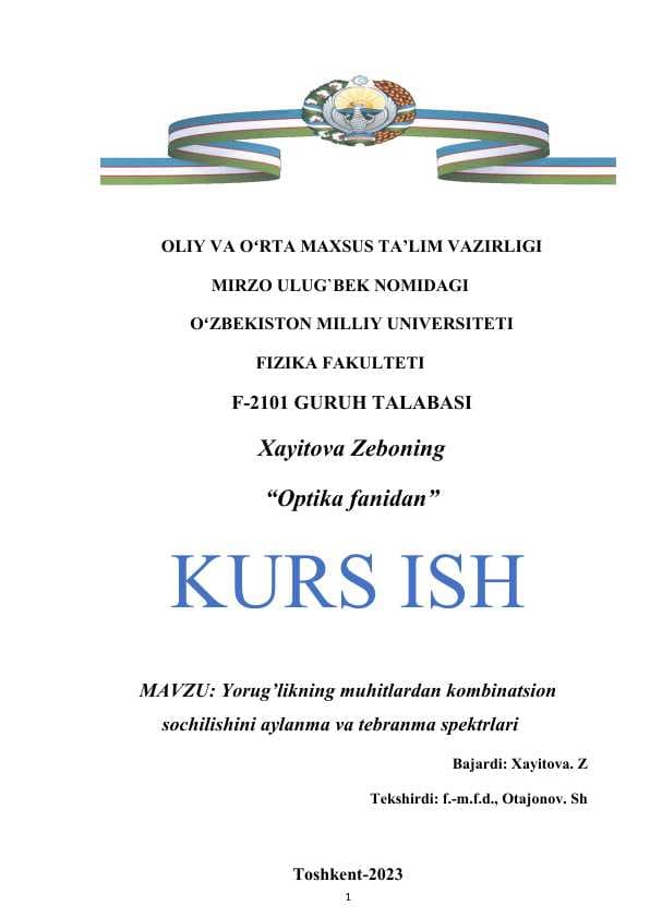 Yorug’likning muhitlardan kombinatsion sochilishini aylanma va tebranma spektrlari