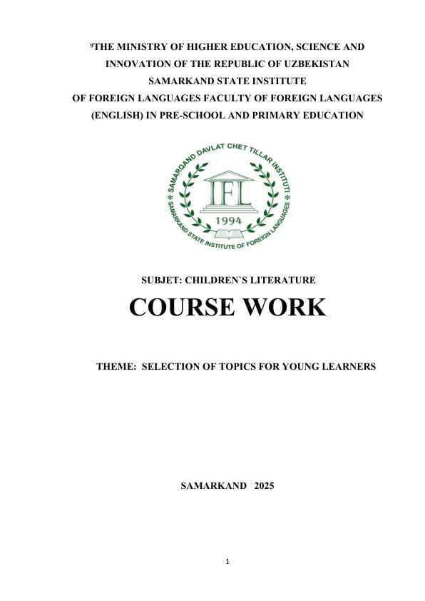 SELECTION OF TOPICS FOR YOUNG LEARNERS