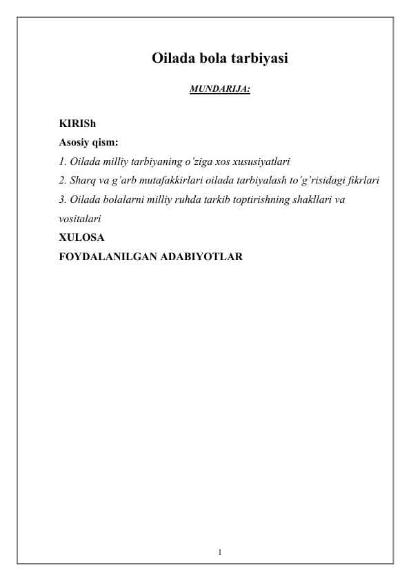 Oilada bola tarbiyasi
