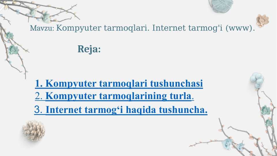 Kompyuter tarmoqlari. Internet tarmog'i