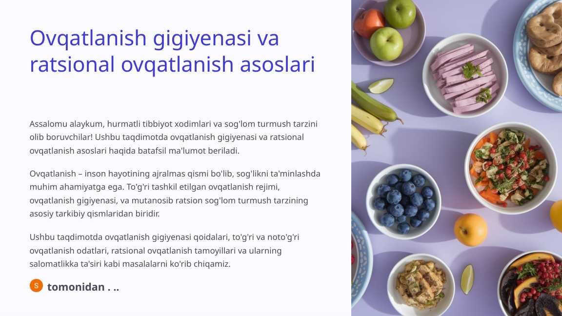 Ovqatlanish gigiyenasi va ratsional ovqatlanish asoslari