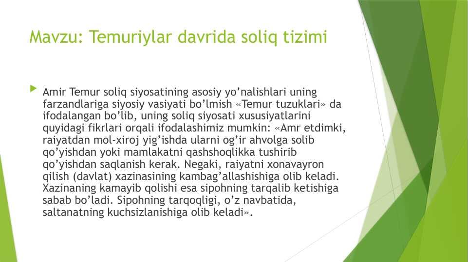 Temuriylar davrida soliq tizimi