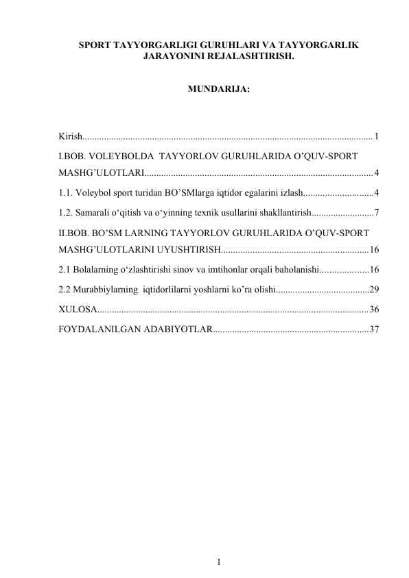 SPORT TAYYORGARLIGI GURUHLARI VA TAYYORGARLIK JARAYONINI REJALASHTIRISH