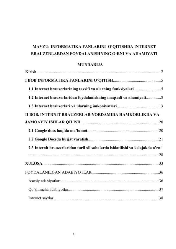 INFORMATIKA FANLARINI  O‘QITISHDA INTERNET BRAUZERLARDAN FOYDALANISHNING O‘RNI VA AHAMIYATI