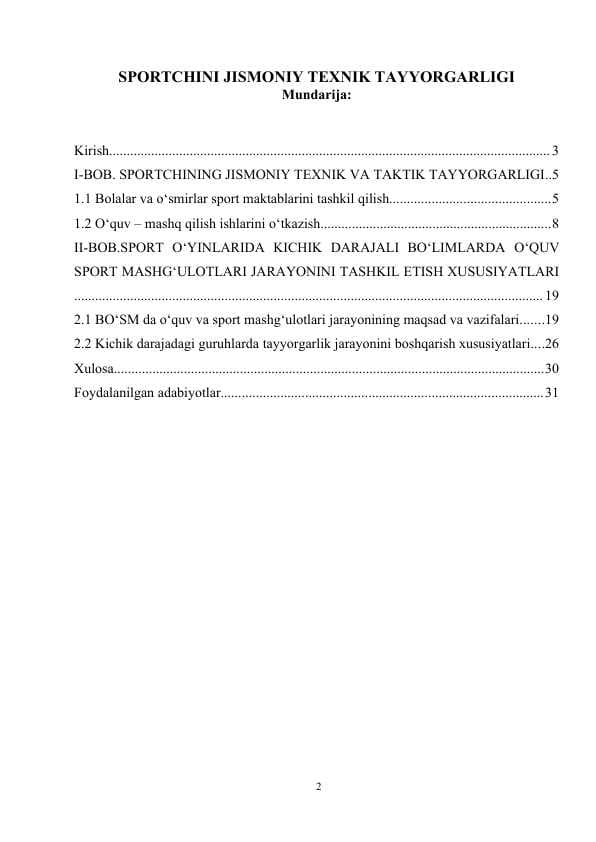 SPORTCHINI JISMONIY TEXNIK TAYYORGARLIGI