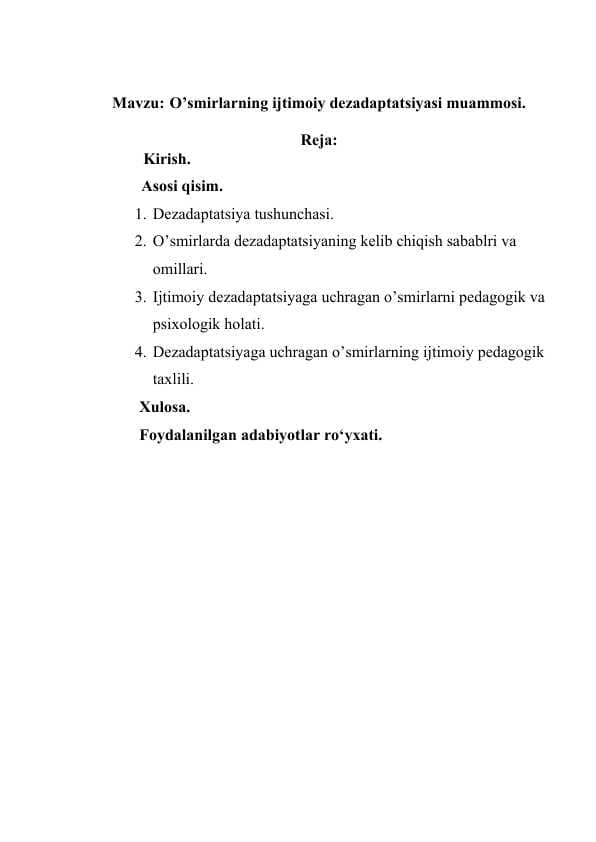 O’smirlarning ijtimoiy dezadaptatsiyasi muammosi