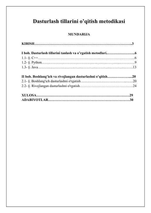 Dasturlash tillarini o’qitish metodikasi