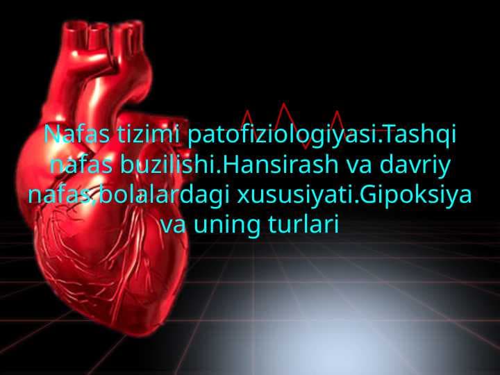 Nafas tizimi patofiziologiyasi.Tashqi nafas buzilishi.Hansirash va davriy nafas,bolalardagi xususiyati.Gipoksiya va uning turlari