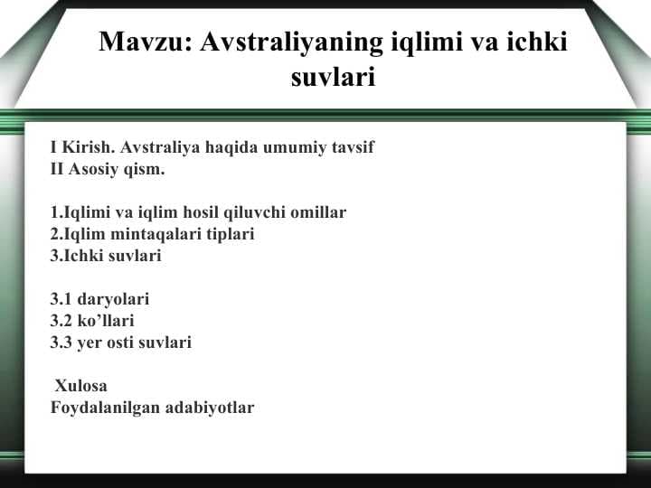 Avstraliyaning iqlimi va ichki suvlari
