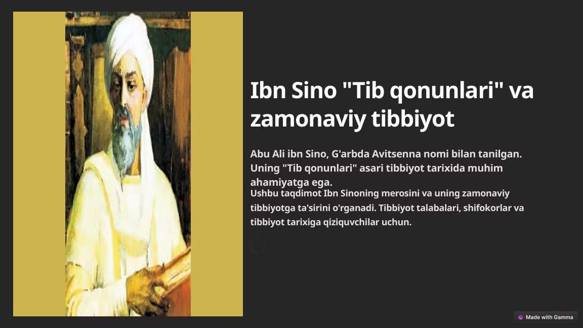 Ibn Sino "Tib qonunlari" va zamonaviy tibbiyot