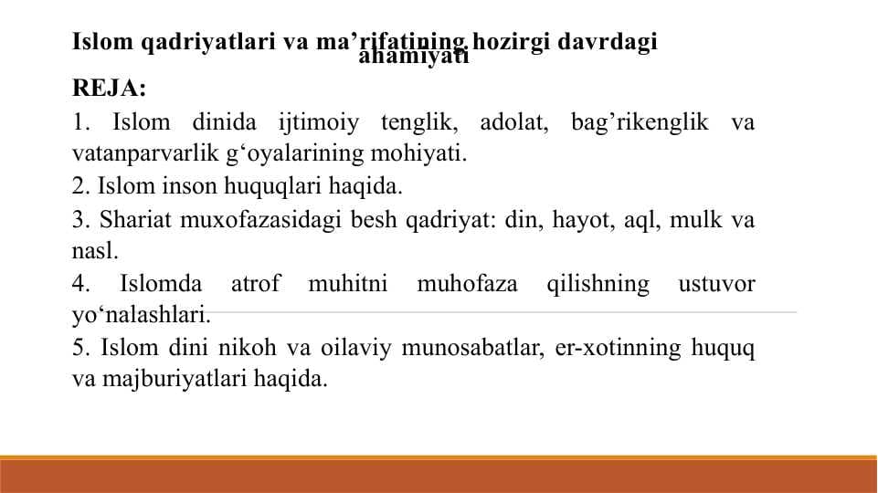 islom qadriyatlari