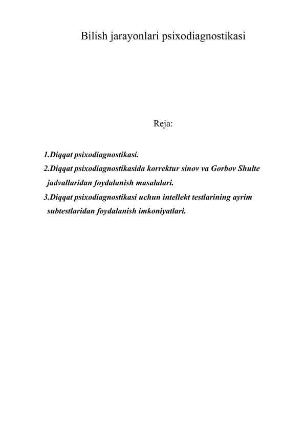 Bilish jarayonlari psixodiagnostikasi