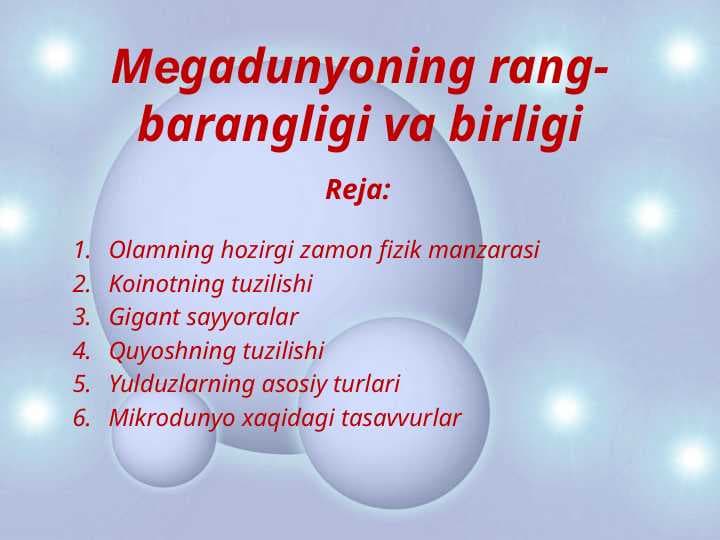 Mеgadunyoning rang-barangligi va birligi