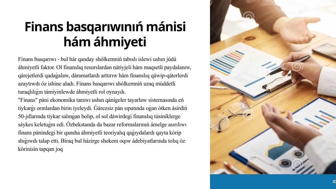Finans basqarıwınıń mánisi hám áhmiyeti