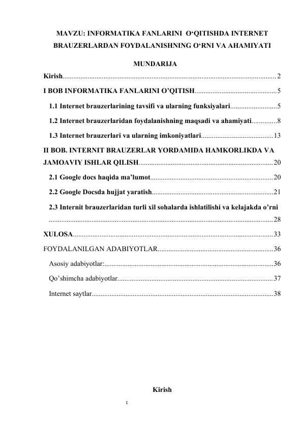 INFORMATIKA FANLARINI  O‘QITISHDA INTERNET BRAUZERLARDAN FOYDALANISHNING O‘RNI VA AHAMIYATI