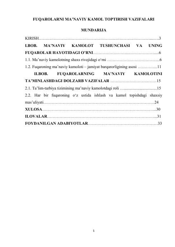 FUQAROLARNI MA’NAVIY KAMOL TOPTIRISH VAZIFALARI