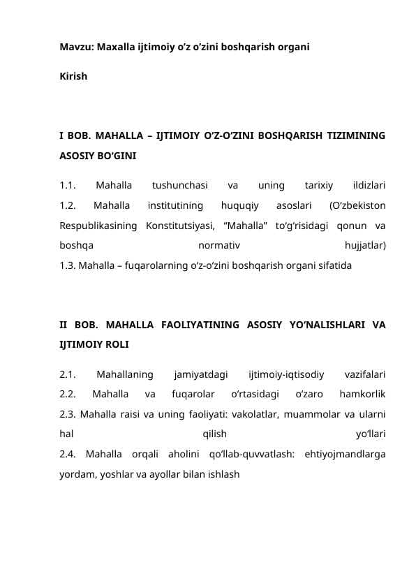 Maxalla ijtimoiy o’z o’zini boshqarish organi