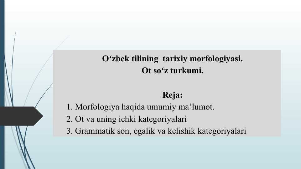 Oʻzbek tilining  tarixiy morfologiyasi. Ot soʻz turkumi.