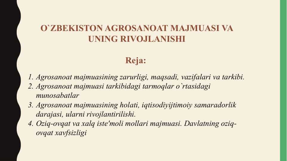 O`ZBEKISTON AGROSANOAT MAJMUASI VA UNING RIVOJLANISHI