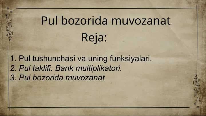 Pul bozorida muvozanat