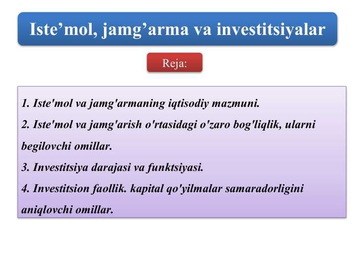 Iste’mol, jamg’arma va investitsiyalar