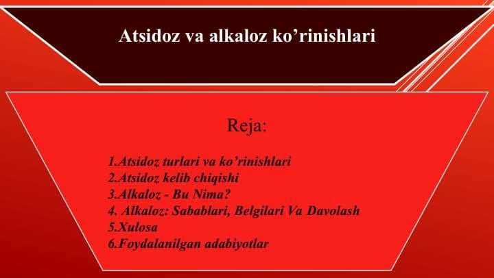 Atsidoz va alkaloz ko’rinishlari