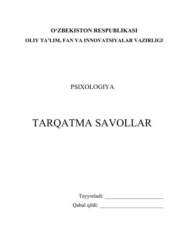 Psixologiya TARQATMA SAVOLLAR