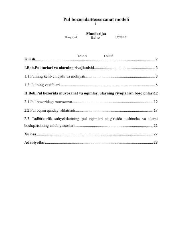 Pul bozorida muvozanat modeli