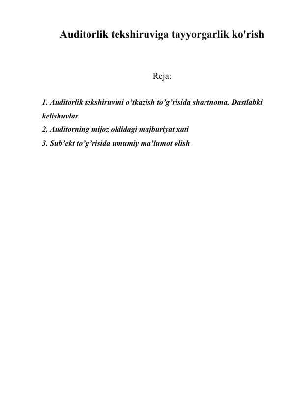 Auditorlik tekshiruviga tayyorgarlik ko'rish