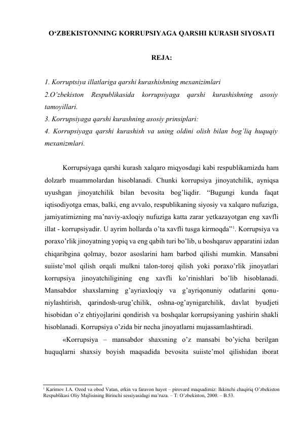 O‘ZBEKISTONNING KORRUPSIYAGA QARSHI KURASH SIYOSATI