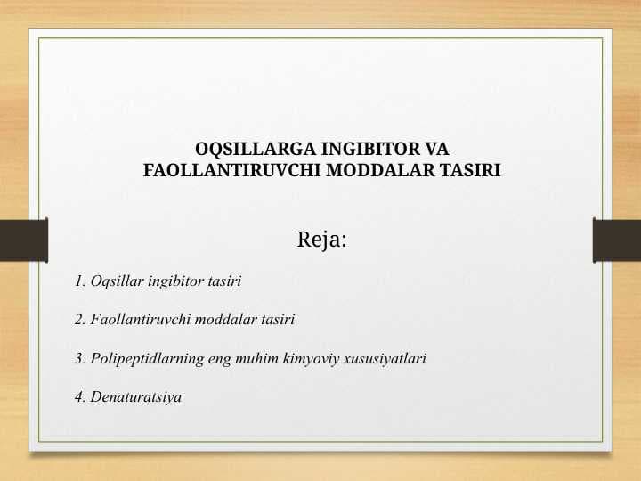 OQSILLARGA INGIBITOR VA FAOLLANTIRUVCHI MODDALAR TASIr