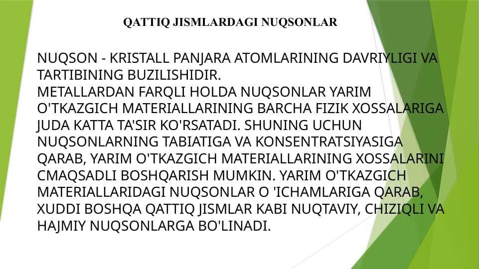 QATTIQ JISMLARDAGI NUQSONLAR