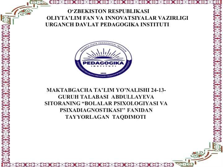 Go'daklik davrining psixologik xususiyatlari