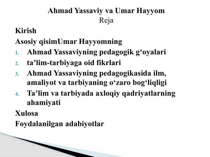 Ahmad Yassaviy va Umar Hayyom