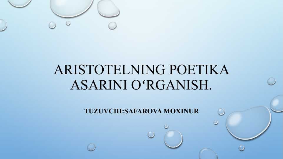 Aristotelning poetika asarini oʻrganish