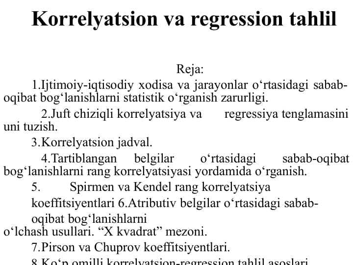 Korrelyatsion va regression tahlil