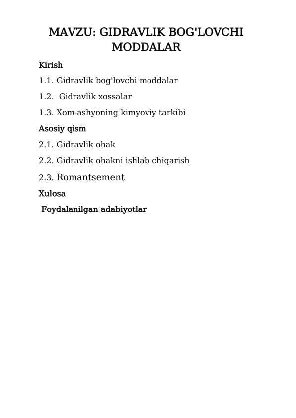 Gidravlik bog'lovchi moddalar