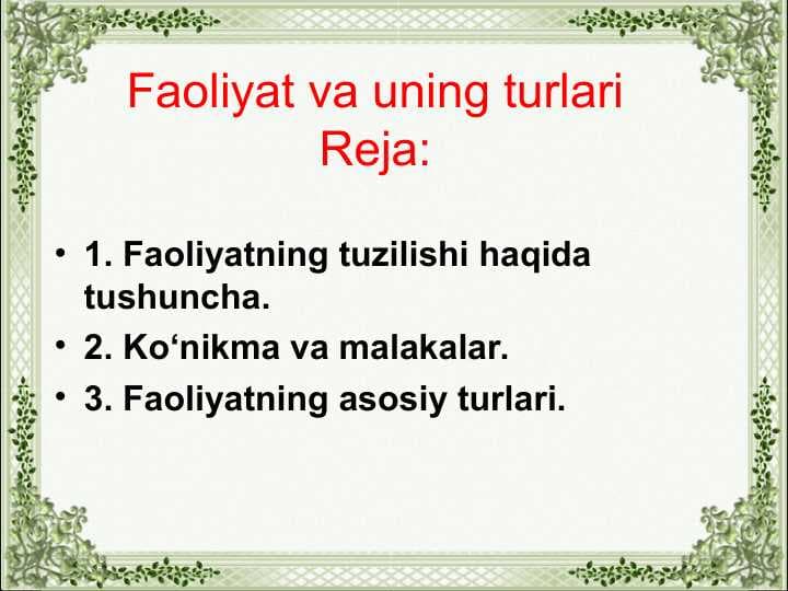 Faoliyat va uning turlari