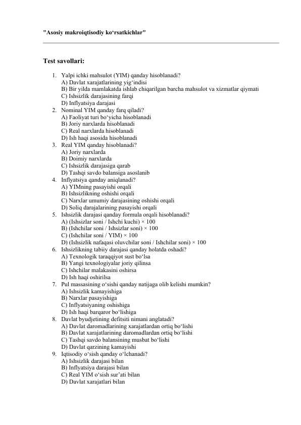 Asosiy makroiqtisodiy ko‘rsatkichlar  TEST.docx