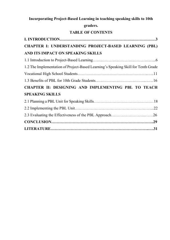 Incorporating Project-Based Learning in teaching speaking skills to 10th graders.